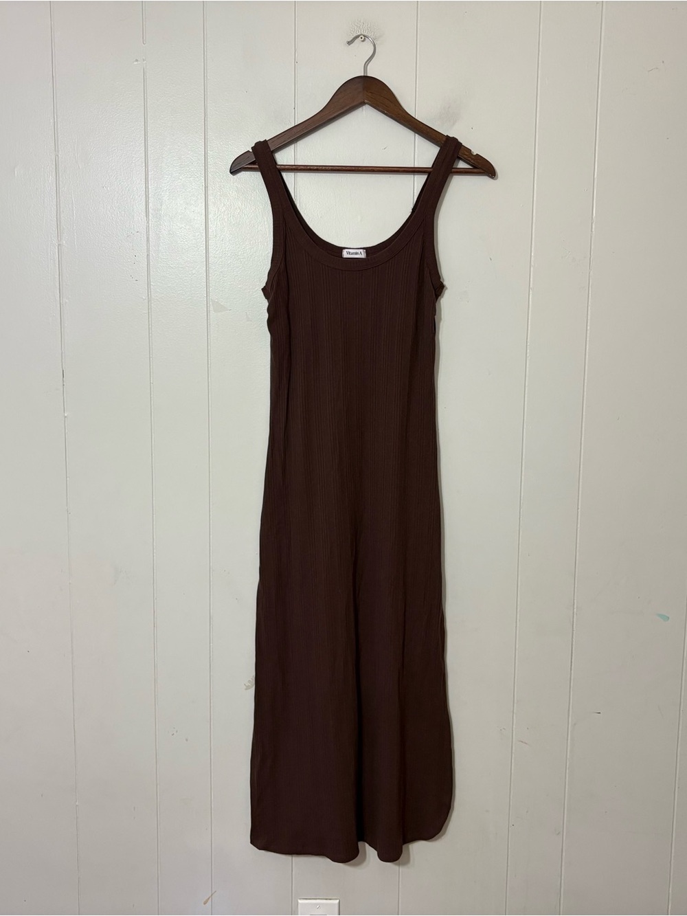 Vitamin A West Ribbed Brown Midi Tank Dress Size M Side Slit